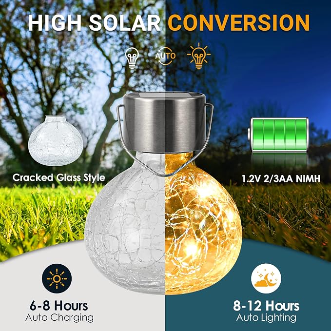 GIGALUMI Hanging Solar Lantern, 4 Pack Outdoor Christmas Decorations, Hanging - Image 5