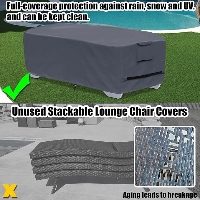 Stackable Chaise Lounge Covers for 2-3 Stackable Patio Lounge Chair, 600D - Image 7