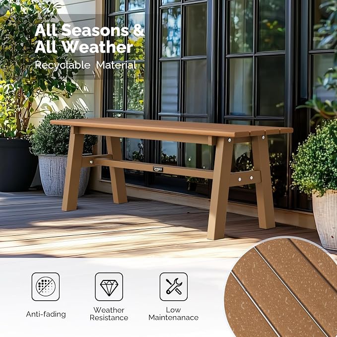 VINGLI 47” Outdoor Bench Garden Bench HDPE Porch Bench w/Metal Legs, Poly - Image 4