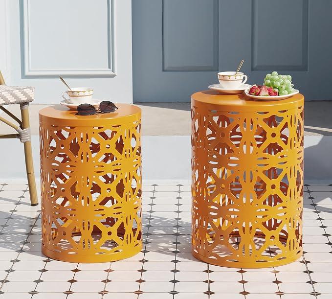 HFHOME Set of 3 Metal Outdoor Side Table, Nesting Round Coffee Table - Image 2