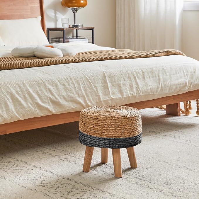 YMYNY Foot Stool Natural Seagrass Hand Weave, 12.6" Small Ottoman, Round - Image 4