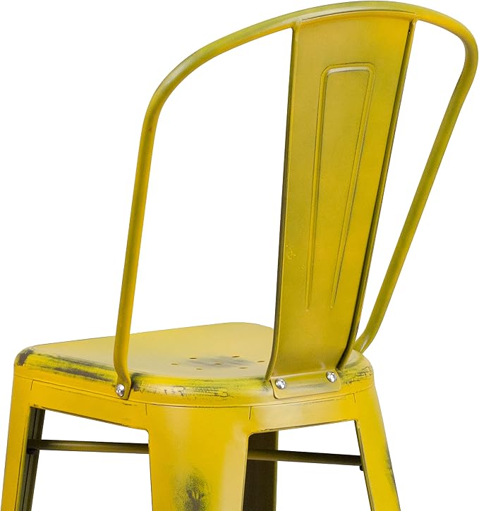 EMMA + OLIVER Commercial Grade 30" H Distressed Yellow Metal Indoor-Outdoor - Image 8