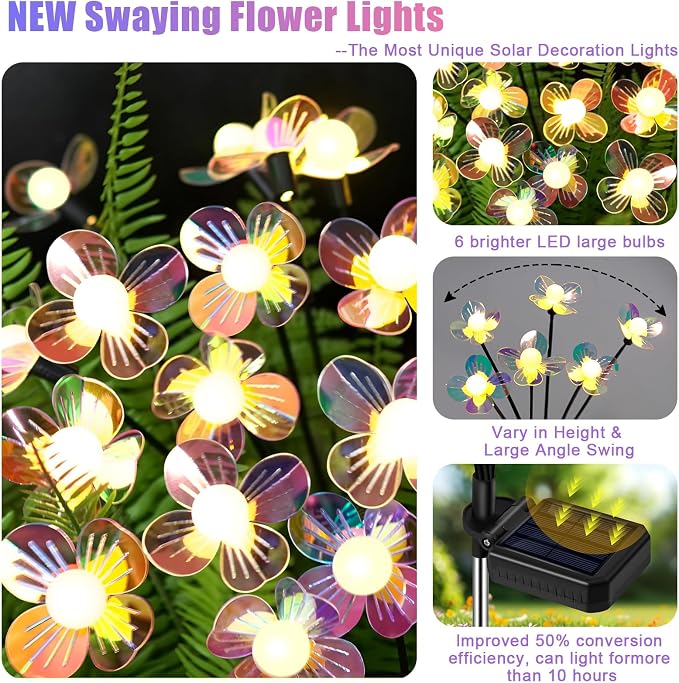Solar Garden Lights Outdoor, New Upgraded 4-Pack Firefly Solar Lights - Image 3