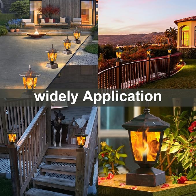 Dynaming 4 Pack Solar Flame Post Lights Outdoor, Solar Powered Lamps Fence Post - Image 5
