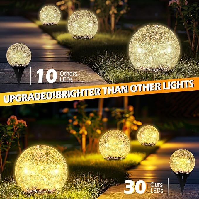 Coroor Garden Solar Ball Lights Outdoor Waterproof, 30 LED Cracked Glass Globe - Image 2