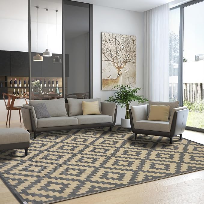 SAND MINE 6 x 9 Ft Reversible Mats, Plastic Straw Rug, Modern Area Rug - Image 5