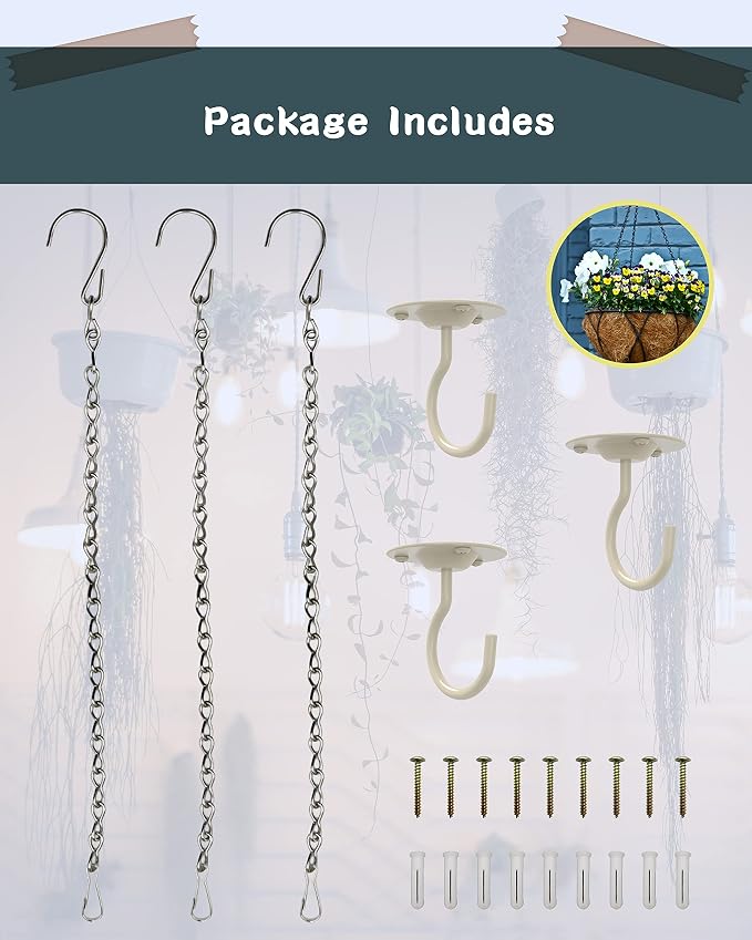 NACETURE Ceiling Hooks for Hanging Plants 3 Pack - Image 2