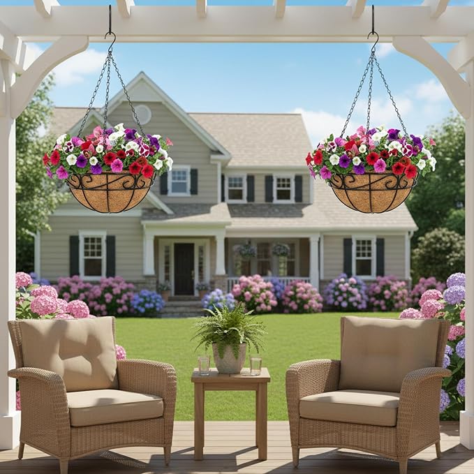 Outdoor Metal Hanging Planters Basket Hanging Baskets - Image 5