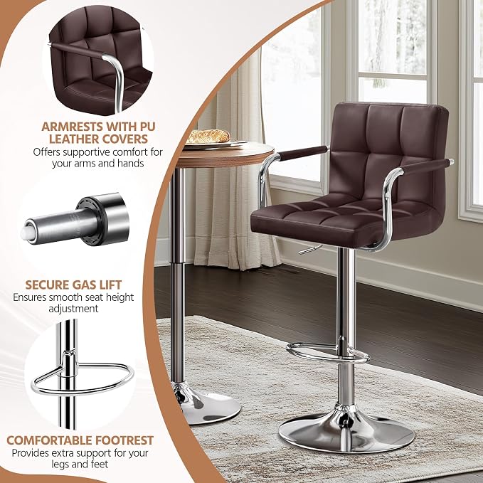 Yaheetech Bart Stools Set of 4, PU Leather Adjustable Barstools - Image 6
