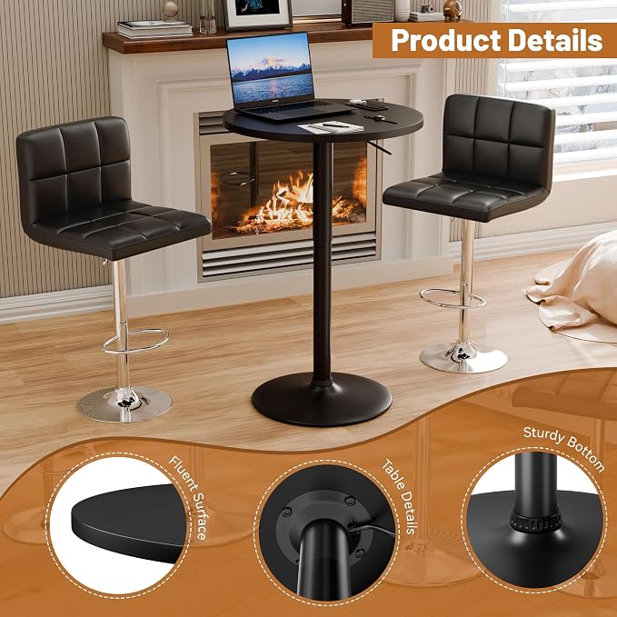Flamaker Round Bistro Pub Table 23.6 Inch Height Adjustable 360° Swivel Bar - Image 4