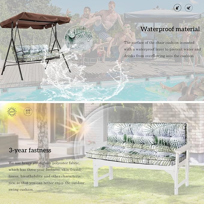 Outside Benches Cushion with Backrest, Thicken Waterproof Swing Cushions 2/3 - Image 6
