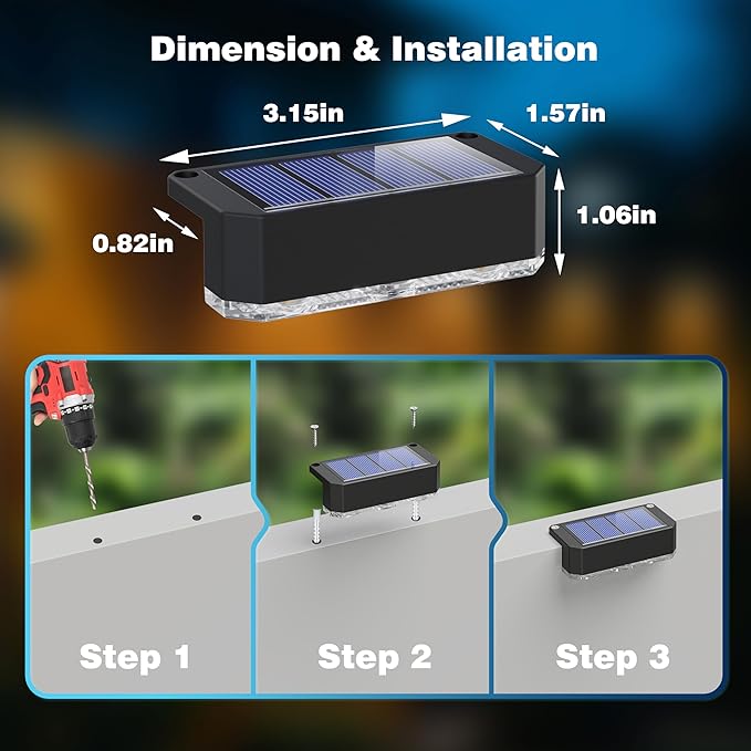 Peasur Solar Fence Lights Outdoor 8 Pack, Deck Light Solar Powered, Waterproof - Image 5