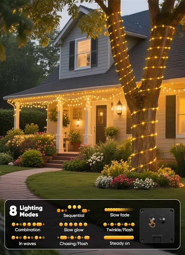 Brightown Solar Rope Lights, 39FT 100LED Outdoor Solar String Lights, IP65 - Image 4