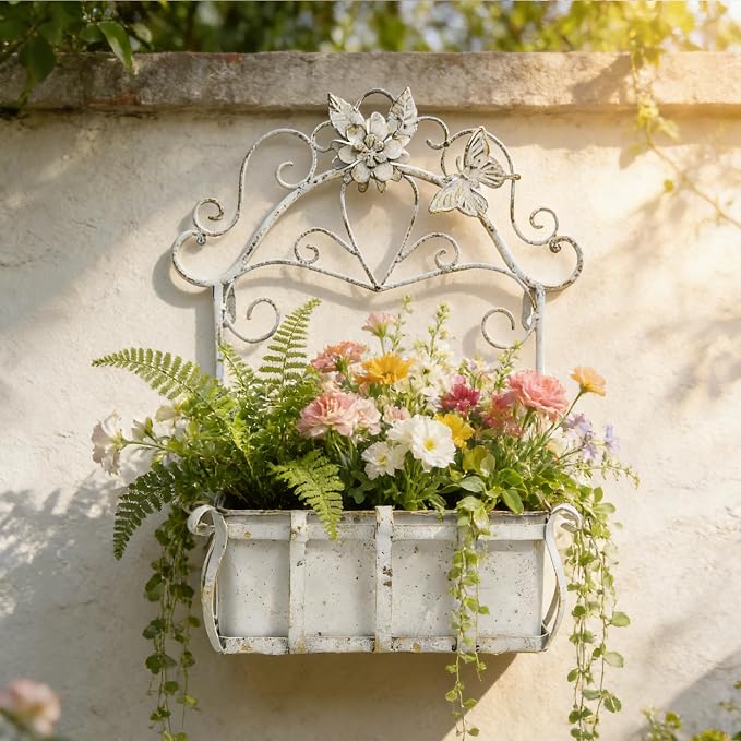 Rustic Metal Wall Planter Vintage Wall Mounted Flower Pot Farmhouse Distressed by Unknown