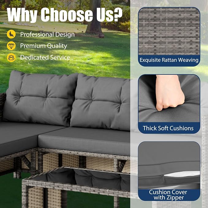 Vongrasig 3 Pieces Patio Furniture Sets, All-Weather Wicker Outdoor Sofa Couch - Image 4