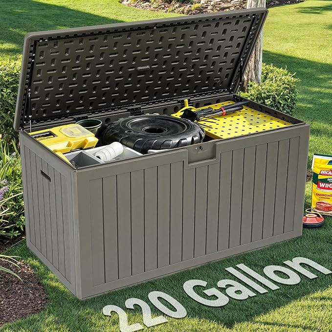 YITAHOME 220 Gallon Extra Large Deck Box, Double-Wall Resin Outdoor Storage Box - Image 3