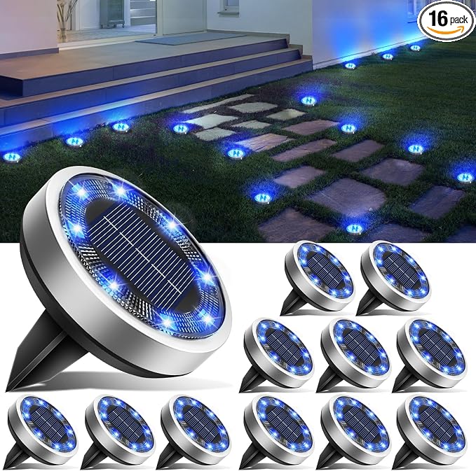 btfarm 16 Pack Solar Lights Outdoor, 8 LED Solar Ground Lights IP65 Waterproof by btfarmdecorativelighting