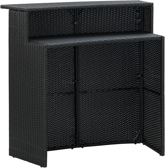 Festnight Garden Bar Table Black Rattan 47.2"x21.7"x43.3" Poly - Image 4