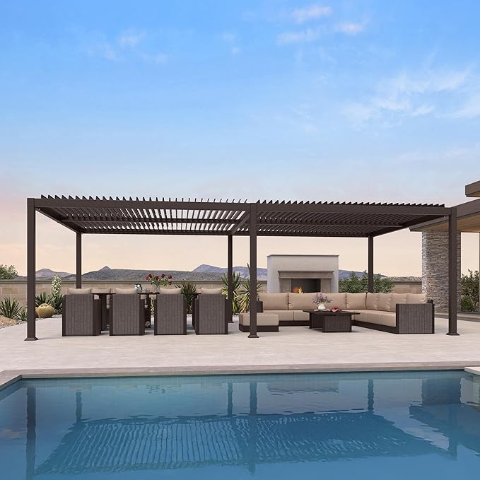 PURPLE LEAF 13' x 25' Louvered Pergola Outdoor Adjustable Louvre Shade Modern - Image 2