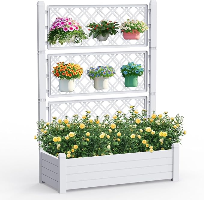 Raised Garden Bed with Trellis for Climbing Plants, 43.43" L x 18.27" W x by OutdoorLivingPerfected