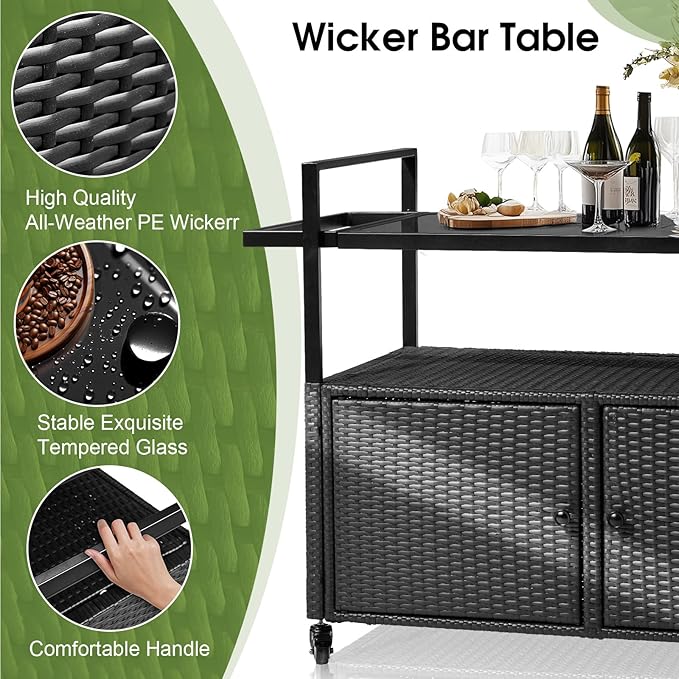 VINGLI Wicker Outdoor Bar Cart - Image 6
