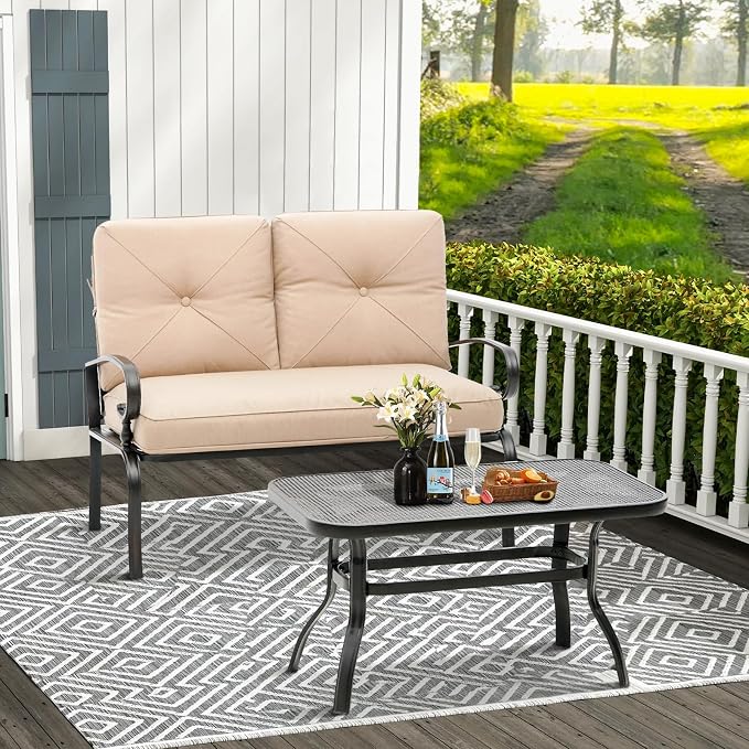 Oakcloud Outdoor 2 Pcs Patio Loveseat Bench Metal Frame Furniture Set - Image 2