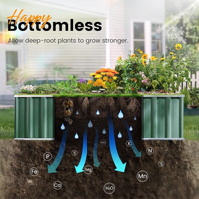 KING BIRD Raised Garden Bed 68" x 36" x 18" Heightened Galvanized Steel Metal - Image 7
