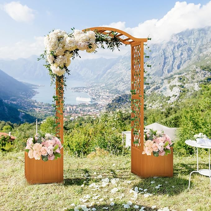 Giantex Garden Arbor with Planter, Wooden Planter Arch with Trellis, Outdoor - Image 3