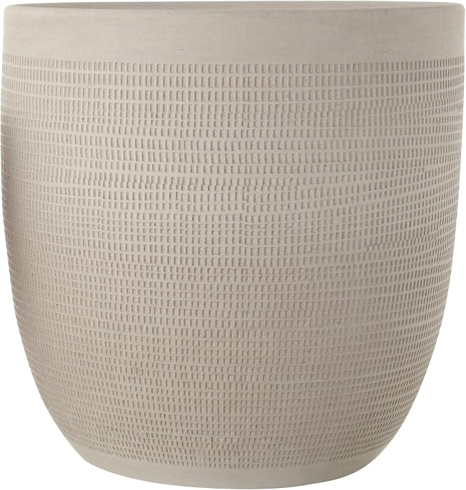 Creative Co-Op Large Matte White Embossed Stoneware Planter - Image 3