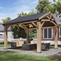Aoxun 10' x 12' Outdoor Wood Gazebo, Hardtop Gazebo Permanent Wooden Pavilion by Aoxun