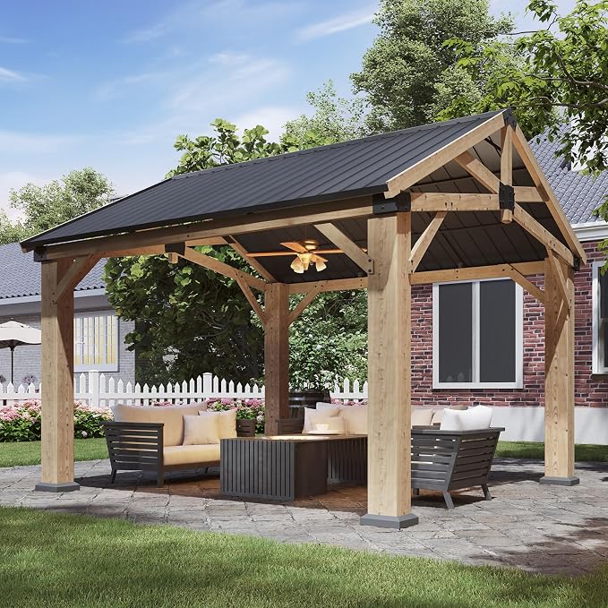 Aoxun 10' x 12' Outdoor Wood Gazebo, Hardtop Gazebo Permanent Wooden Pavilion by Aoxun