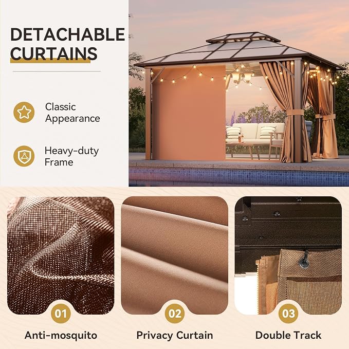 Aoxun 10'x12' Hardtop Gazebo, Outdoor Metal Gazebo - Image 5