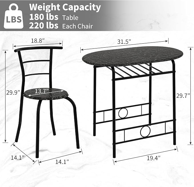 VECELO 3-Piece Dining Table Set - Image 7
