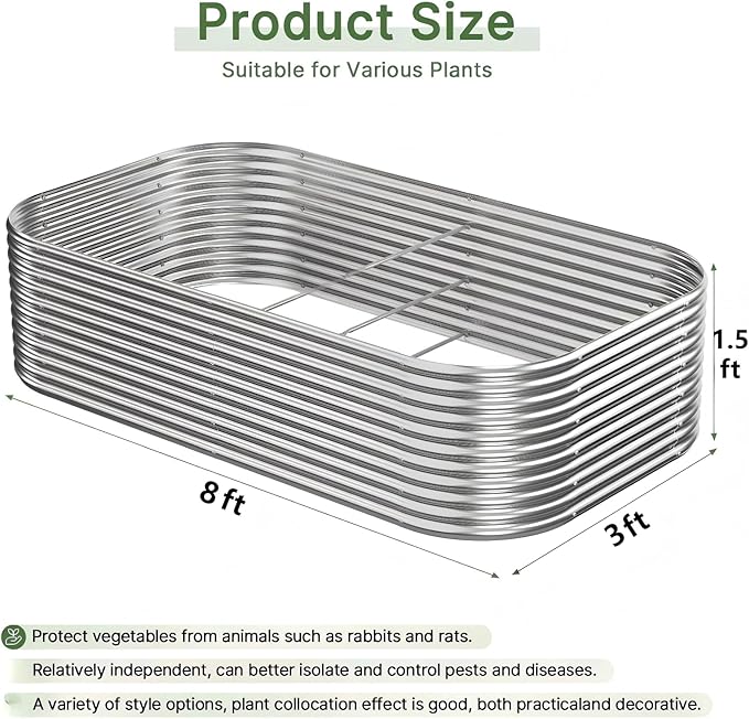 2 PCS Tall 8x3x1.5ft Galvanized Raised Garden Bed Outdoor, Metal Garden Bed - Image 2