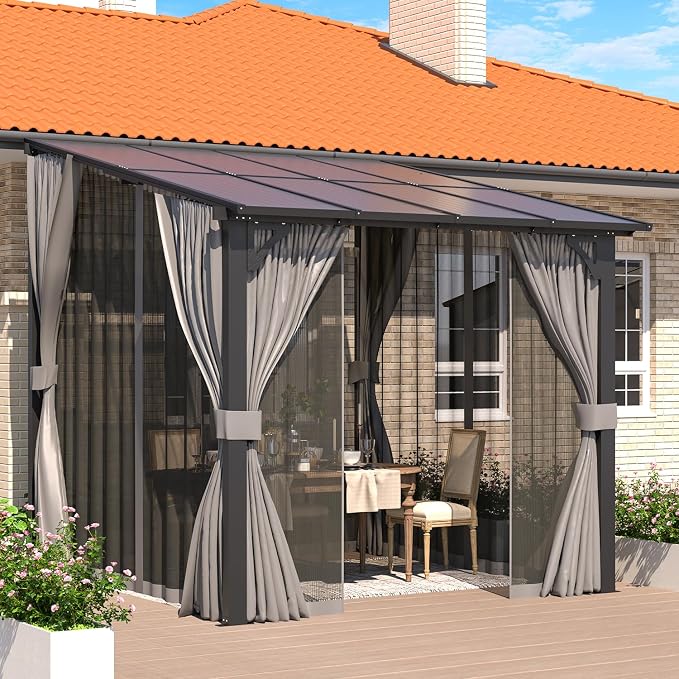 AECOJOY 8' X 8' Gazebo for Patio, Small Wall-Mounted Lean to Pergola 8x8 Gazebo by AECOJOY