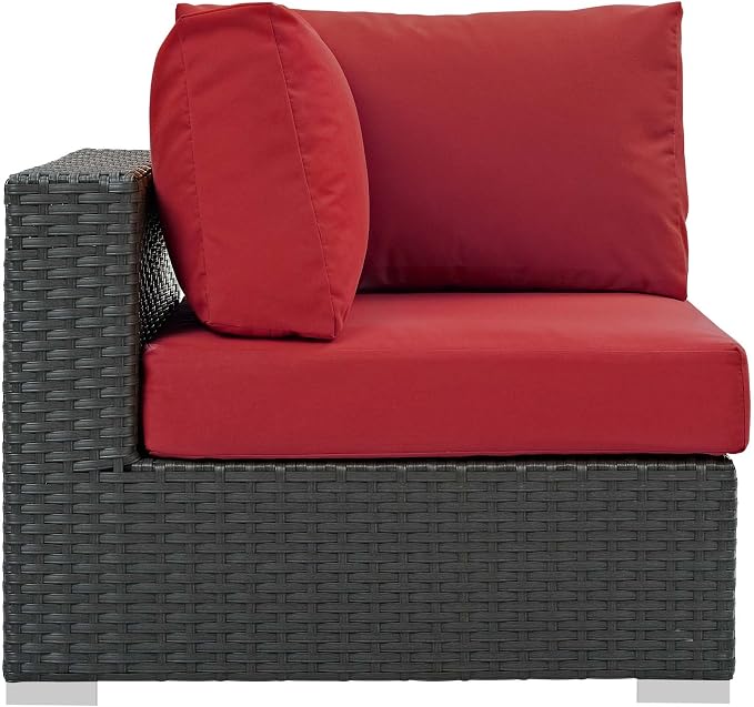 Modway Sojourn Wicker Rattan Outdoor Patio Sunbrella Fabric Corner in Canvas Red - Image 2