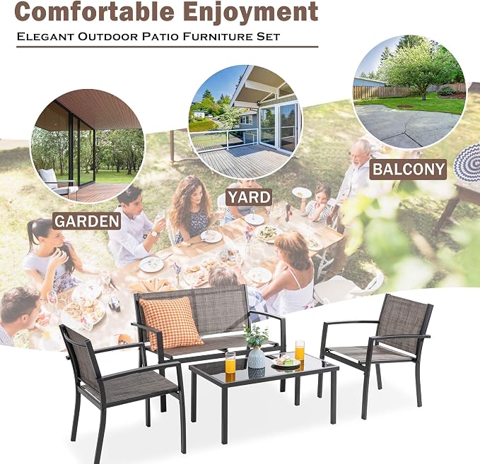 Vongrasig 4-Piece Modern Metal Textilene Patio Furniture Set - Image 5
