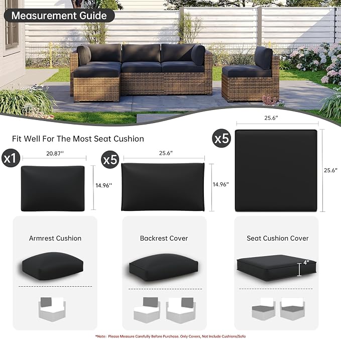 Aoxun 11pcs Patio Cushion Covers Replacement, Waterproof Outdoor Furniture - Image 4