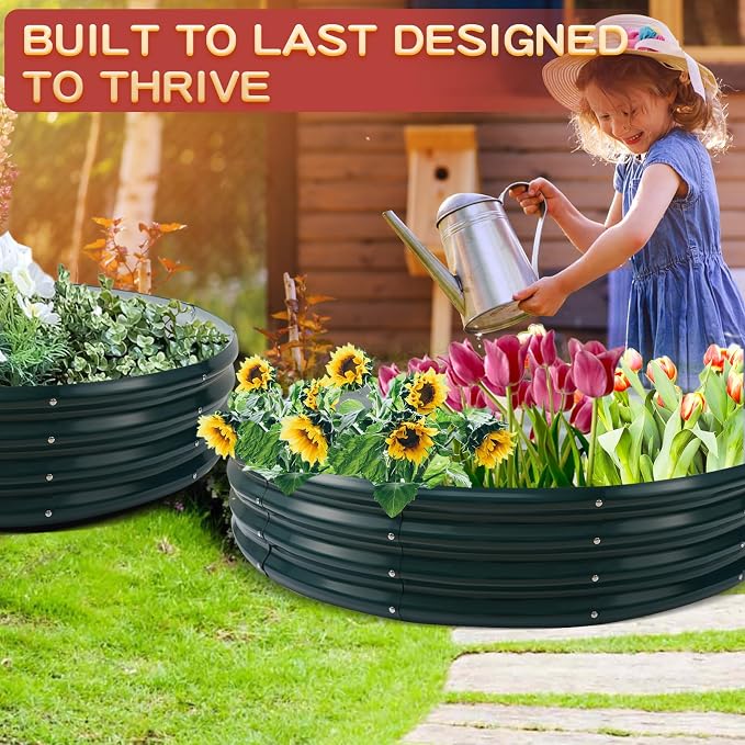 Durable Round Steel Raised Garden Bed Painted - Image 6