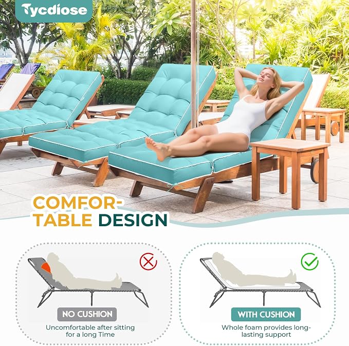 Outdoor Chaise Lounge Chair Cushion, Waterproof Non-Slip Patio Chaise Lounge - Image 4