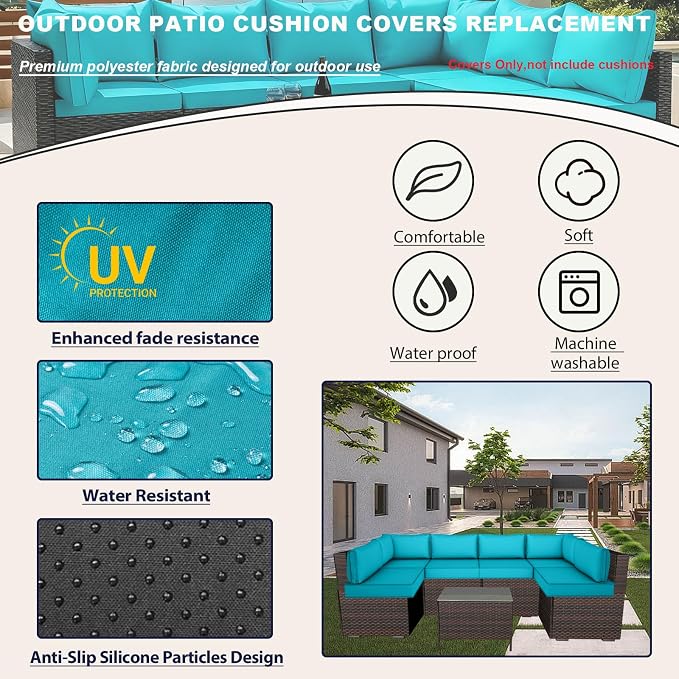 Outdoor Cushions Covers for Patio Furniture, Patio Cushion Covers Replacement - Image 3