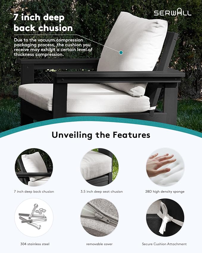SERWALL HDPE Patio Conversation Set, 6-piece Sectional Outdoor Furniture Set - Image 4