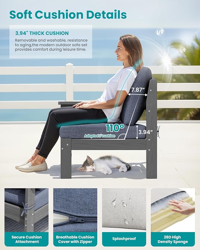 SERWALL 2 Pieces Patio Sofas, HDPE Outdoor Conversation Set - Image 5