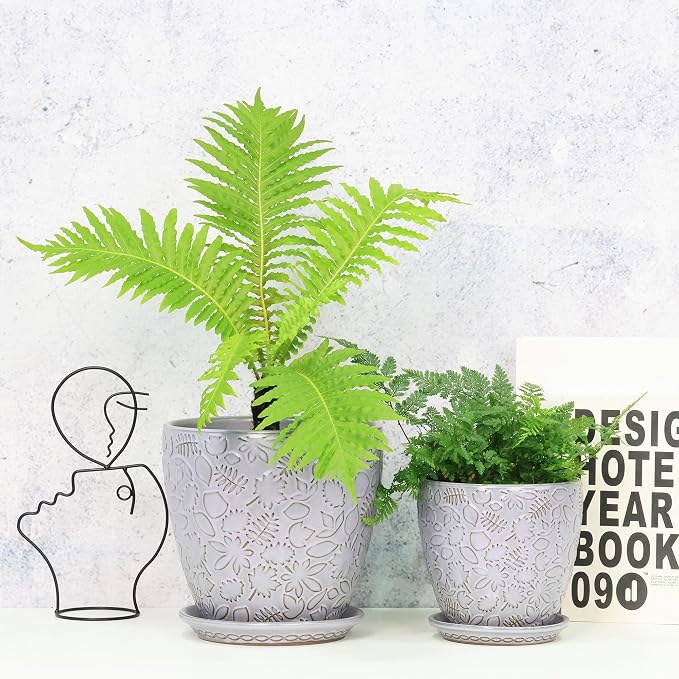 8 Inch + 6 Inch Retro Ceramic Planter Set of 2 - Image 4