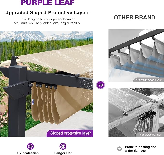 PURPLE LEAF 10' x 13' Aluminum Outdoor Pergola Modern Grape Trellis Retractable - Image 3