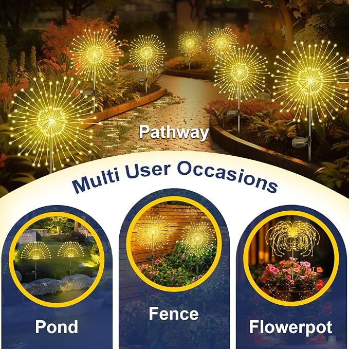 Solar Garden Lights Outdoor, 4 Pack 120 LED Twinkling Firework Lights Decorative - Image 5
