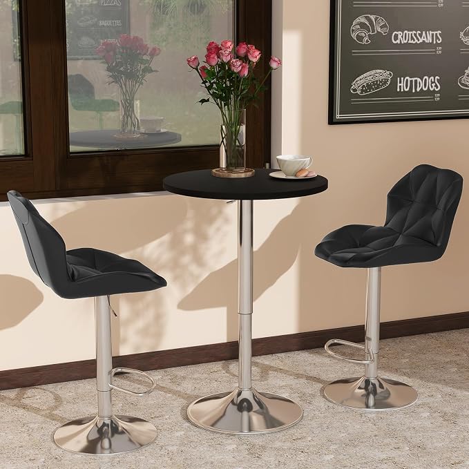 ARTETHYS Bar Table and Chairs Set of 3 Black Heigh Adjustable Round Pub Desk - Image 9