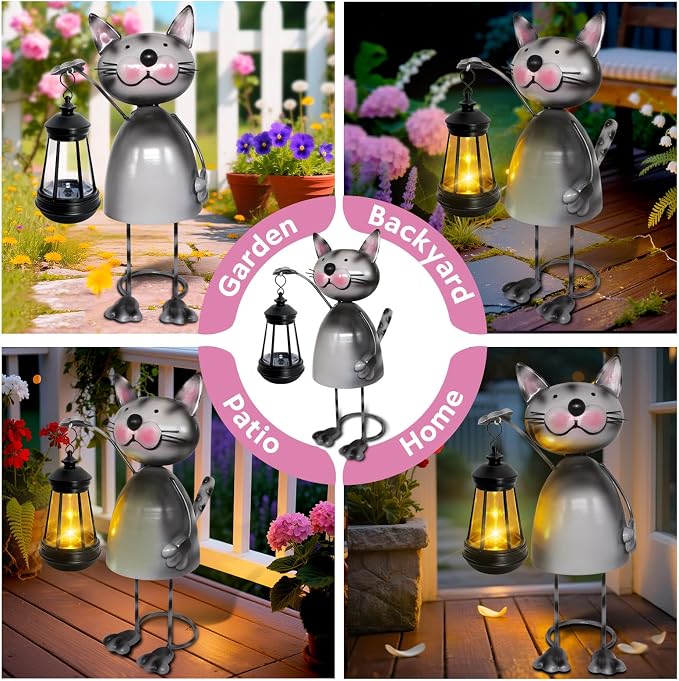 Garden Decor Cat Solar Statues, Unique Garden Statues Cat - Image 4