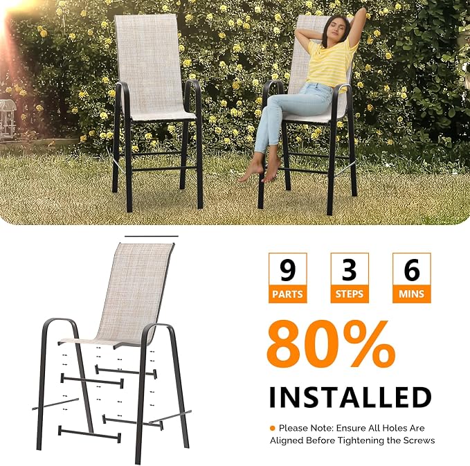VINGLI Set of 4 Stackable Outdoor Bar Stools – Sling Chairs - Image 5