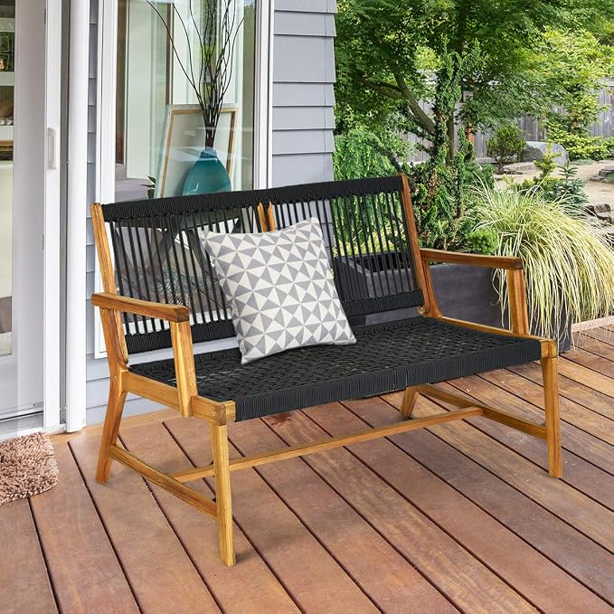 Tangkula 2-Person Patio Acacia Wood Bench Loveseat Chair, Outdoor Patio Bench - Image 4